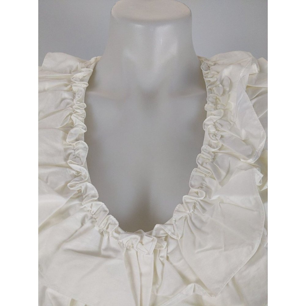 Meredith Women's Top Size 10 Ivory Long Sleeve Button Front Blouse Ruffle NEW - Picture 6 of 13